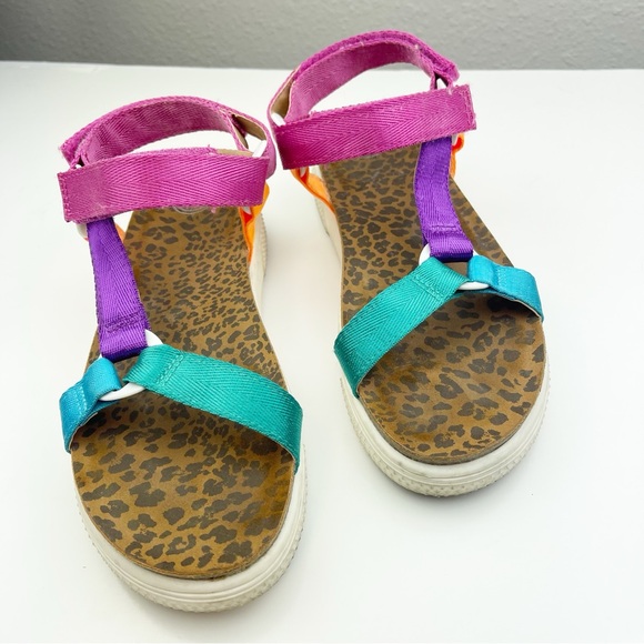 Wonder Nation Colorblock pink orange purple teal Velcro cheetah print sandals - Picture 3 of 6
